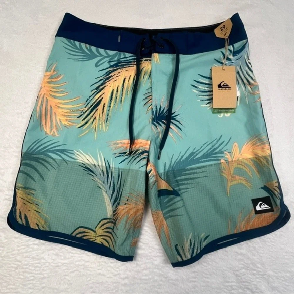 Quiksilver Highline Scallop 19‎ Mens Boardshorts Teal Palm Leaf Size 29 NWT
